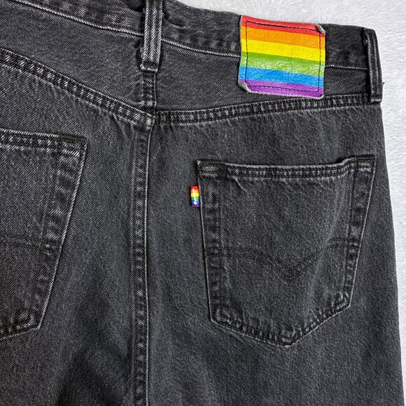 Levis Pride Collection 501 Straight Fit Jeans Mens 32x32 (32x31) Black Faded - Picture 1 of 12